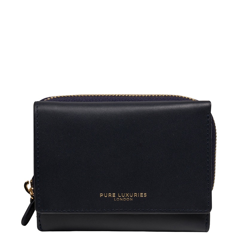 'Libby' Dark Navy Leather Tri-Fold Purse