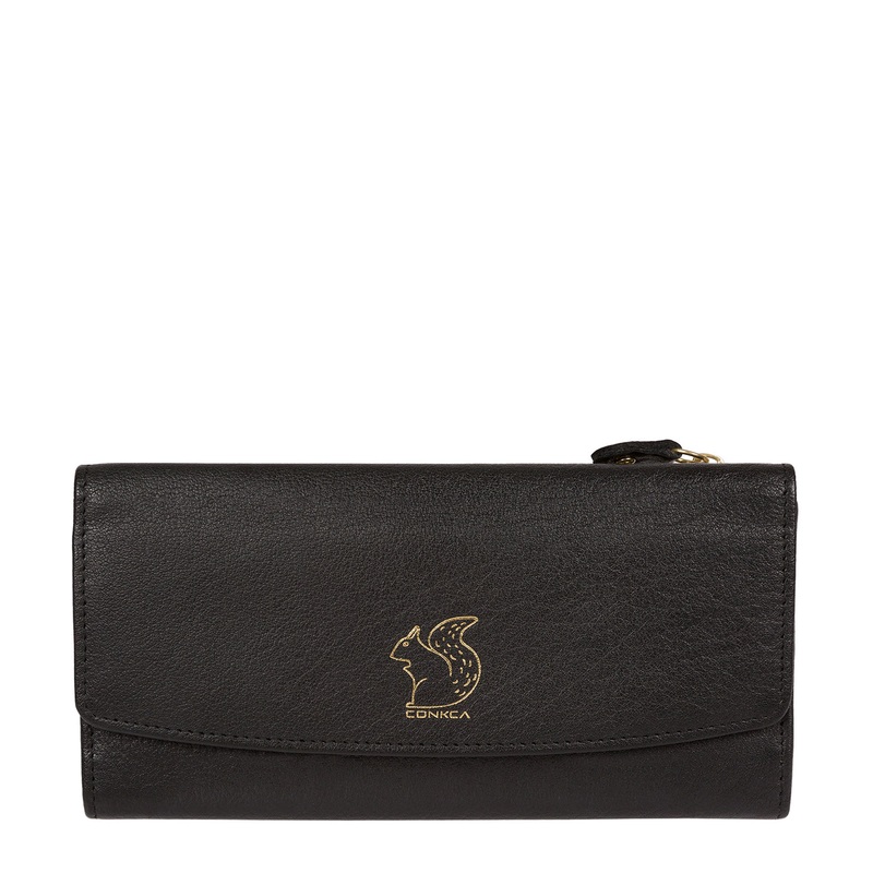 'Ollie' Black Tri-Fold Leather Purse