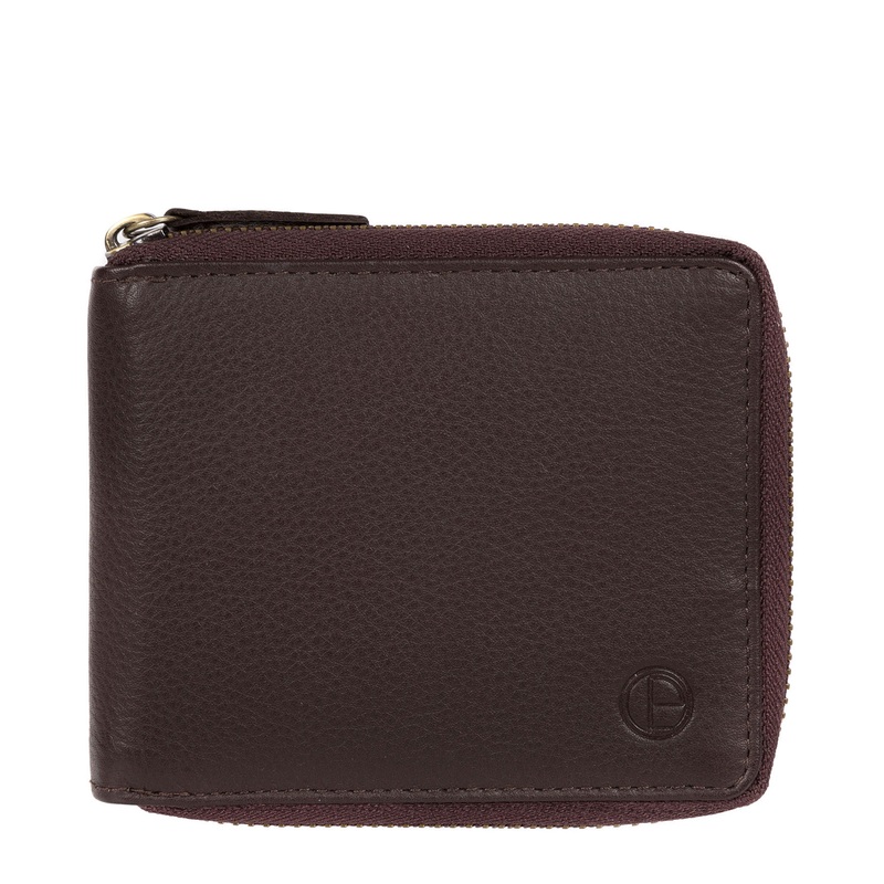 'Tornado' Black Coffee Leather Zip-Round Wallet