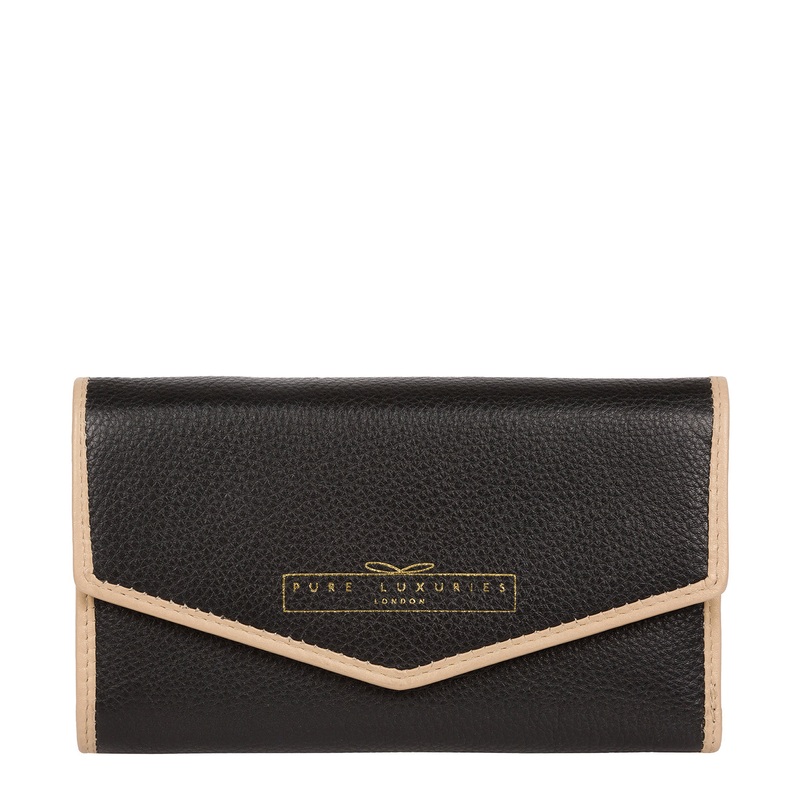 'Yew' Black & Champagne Leather Tri-Fold Purse