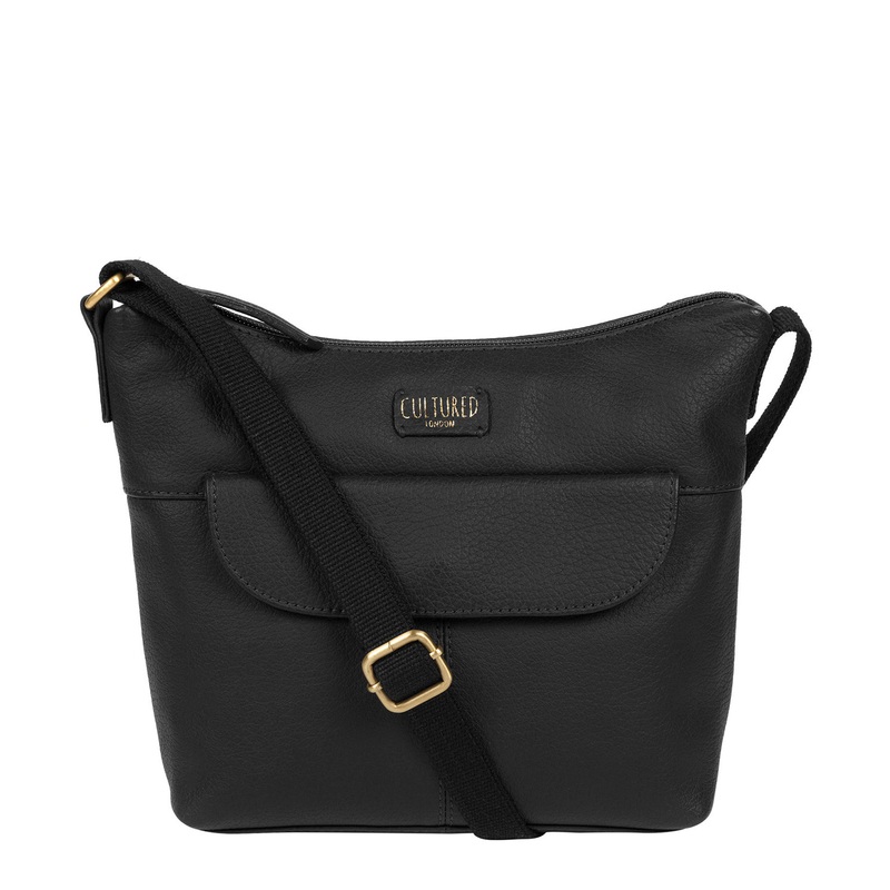 'Amel' Black Leather Small Cross Body Bag