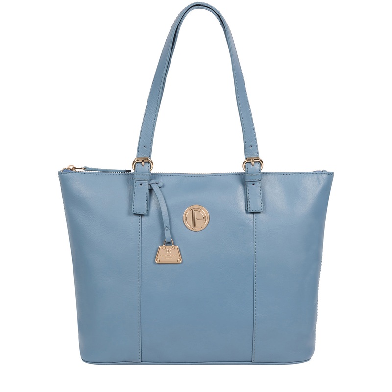 'Aster' Dusky Blue Leather Tote Bag
