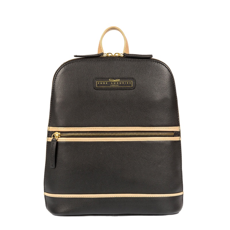 'Ava' Black & Champagne Trim Cowhide Leather Backpack