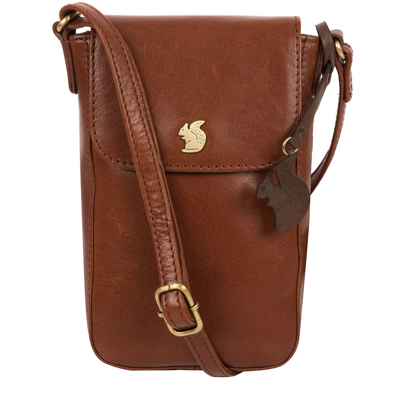 'Buzz' Conker Brown Leather Cross Body Phone Bag