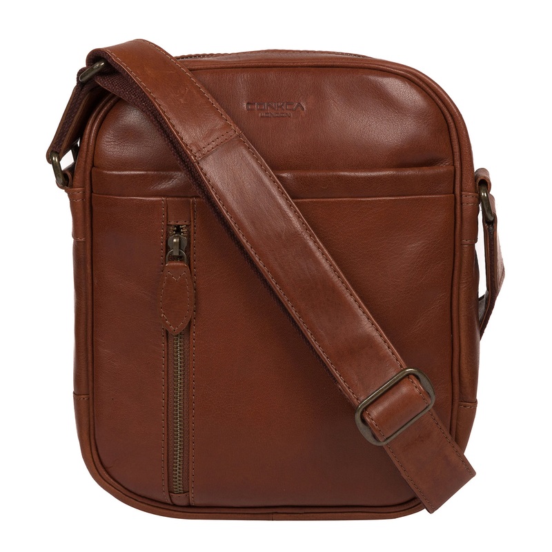 'Carlos' Conker Brown Leather Cross Body Bag