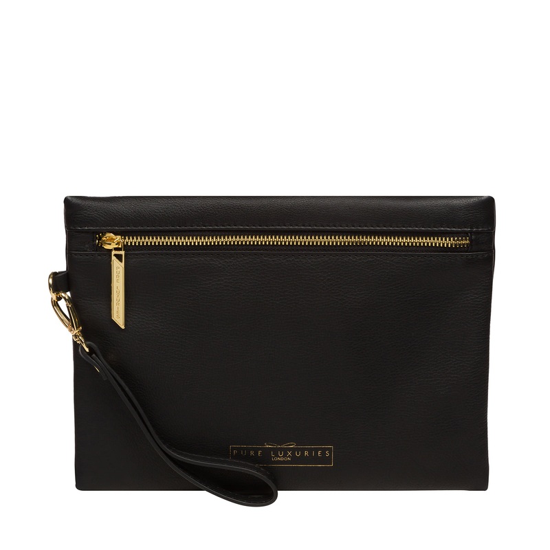 'Chalfont' Black Leather Clutch Bag