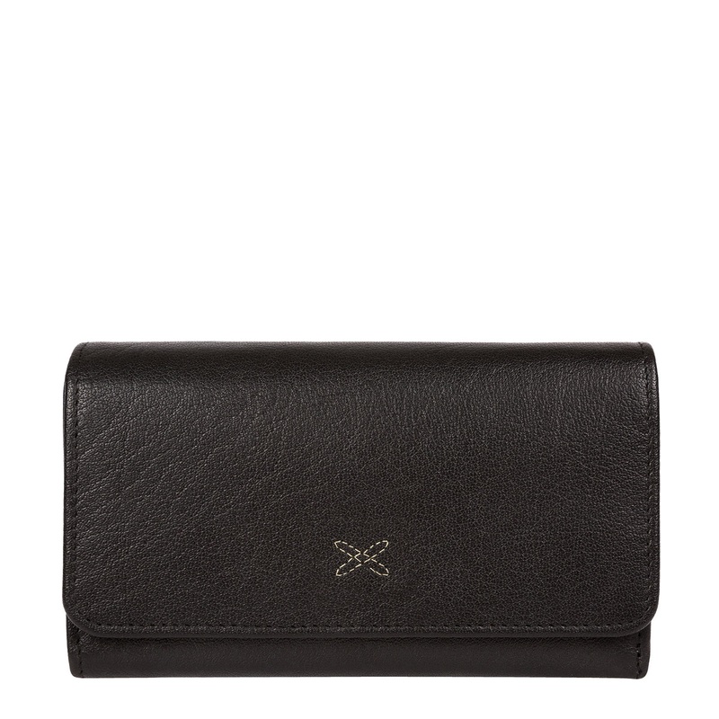 'Dina' Black Tri-Fold Leather Purse