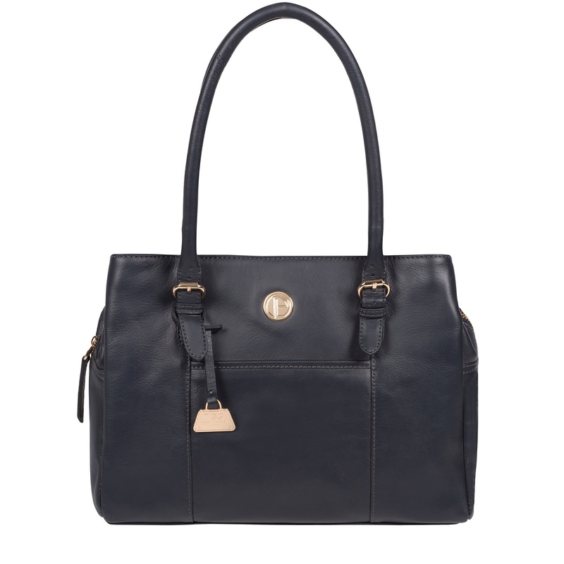 'Fleur' Navy Leather Handbag