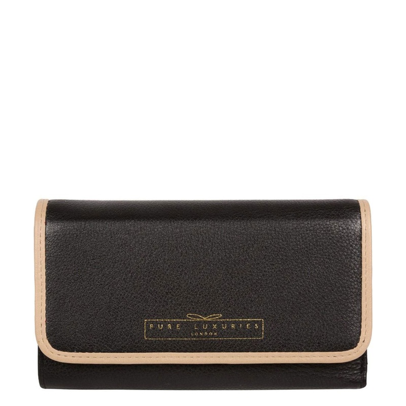 'Freesia' Black & Champagne Leather RFID Purse