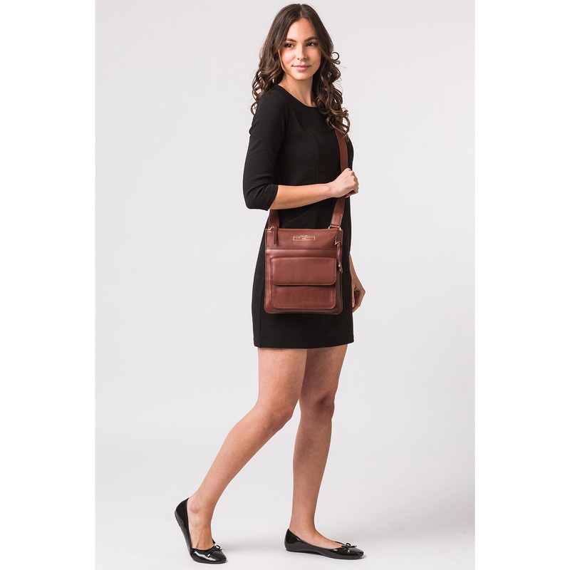 'Langley' Chestnut Leather Cross Body Bag