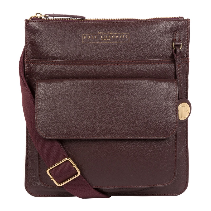 'Langley' Plum Leather Cross Body Bag