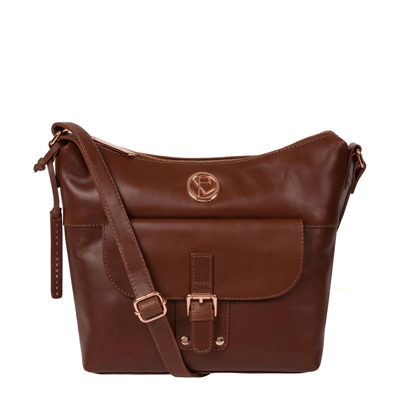 'Monamy' Cognac Leather Shoulder Bag