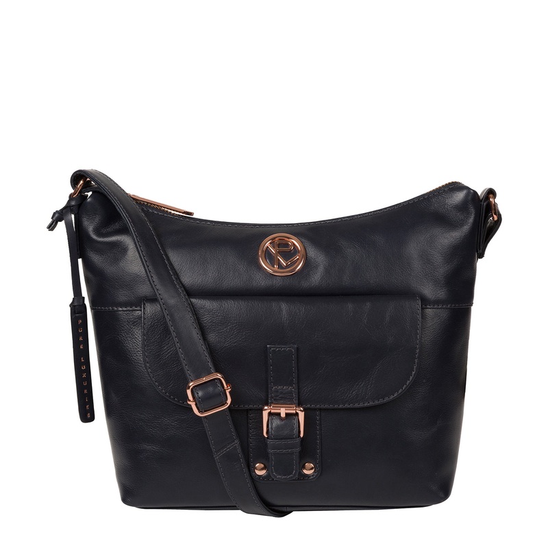 'Monamy' Navy Leather Shoulder Bag