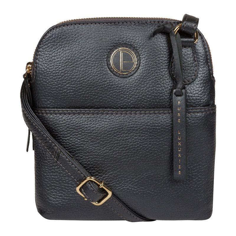 'Orsola' Metallic Blue Steel Leather Cross Body Bag