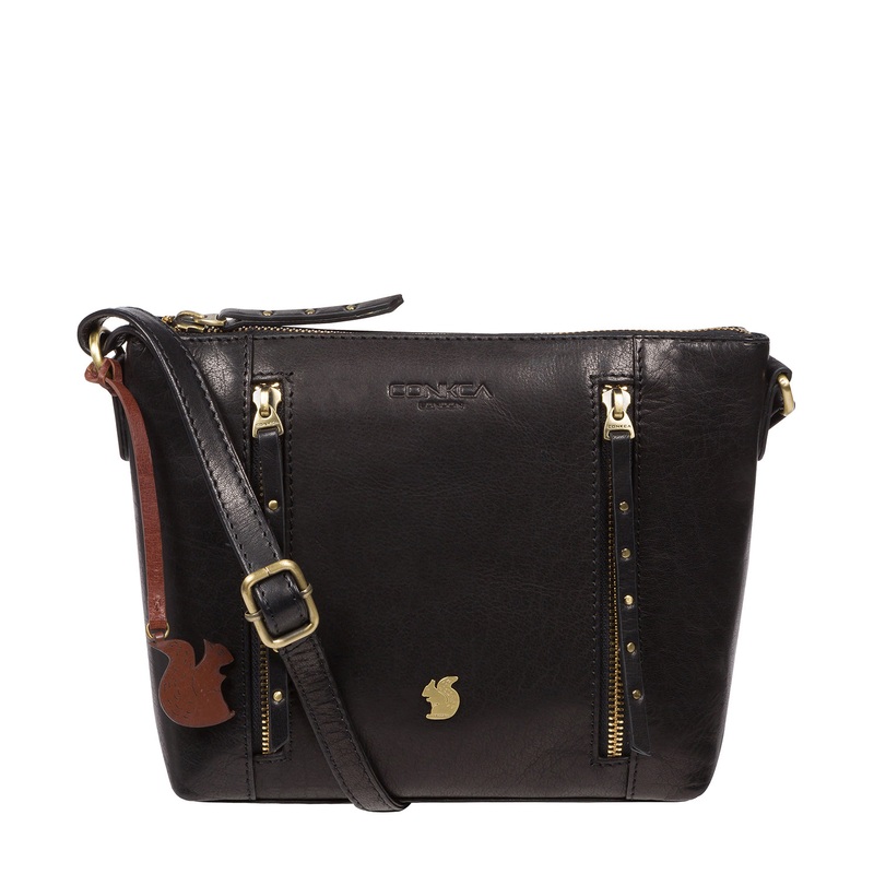 'Pip' Black Leather Cross Body Bag