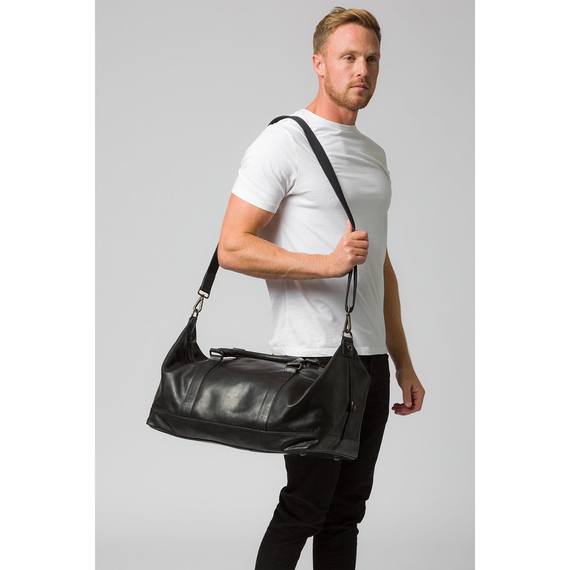 'Port' Handmade Liquorice Leather Holdall