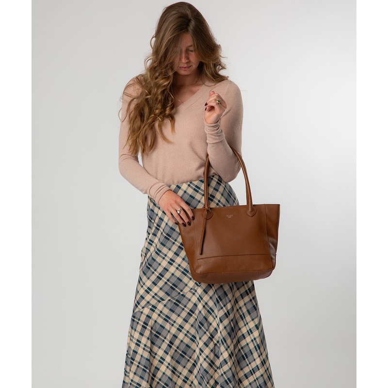 'Sabine' Tan Leather Tote Bag