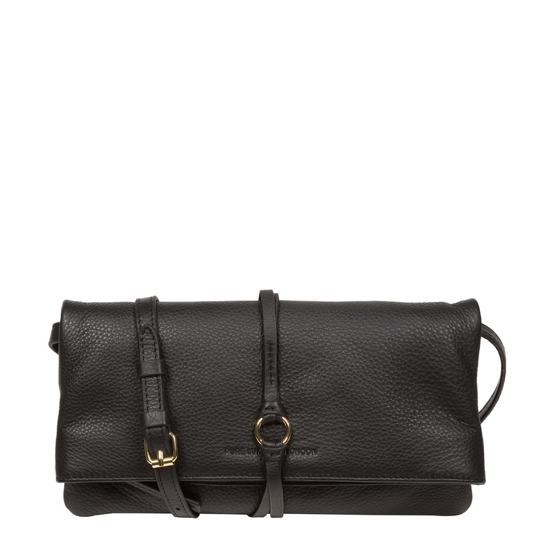'Selene' Black Nappa Leather Cross Body Clutch Bag