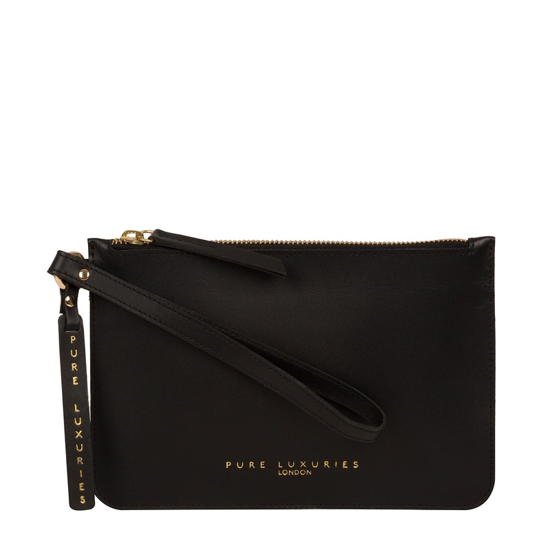 'Sutton' Jet Black Vegetable-Tanned Leather Clutch Bag