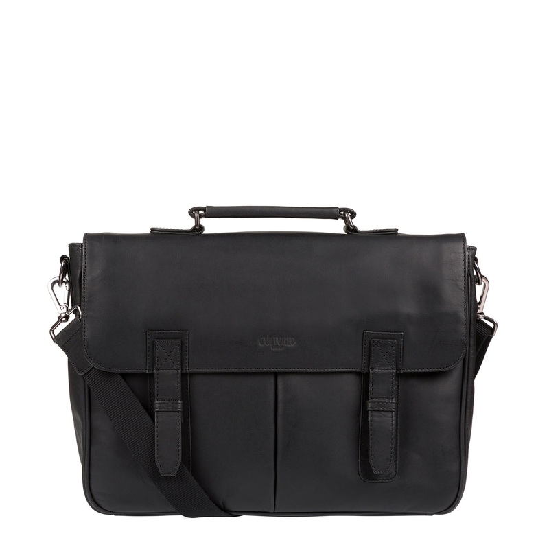 'Task' Black Leather 14-Inch Laptop Briefcase