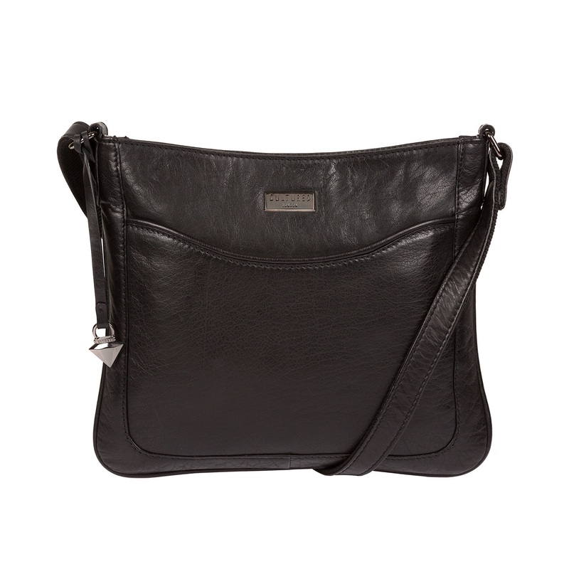 'Voe' Black Leather Cross-Body Bag