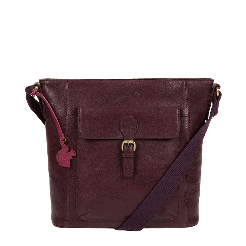 'Vonda' Plum Leather Cross Body Bag