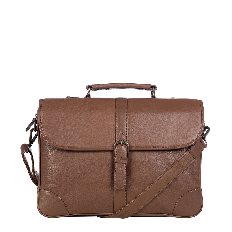 'Wallace' Dark Chestnut Natural Leather Briefcase