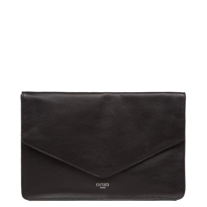 'Yara' Black Leather Clutch Bag