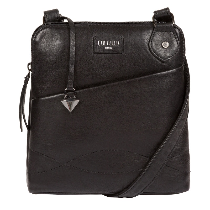'Abberton' Black Leather Cross-Body Bag