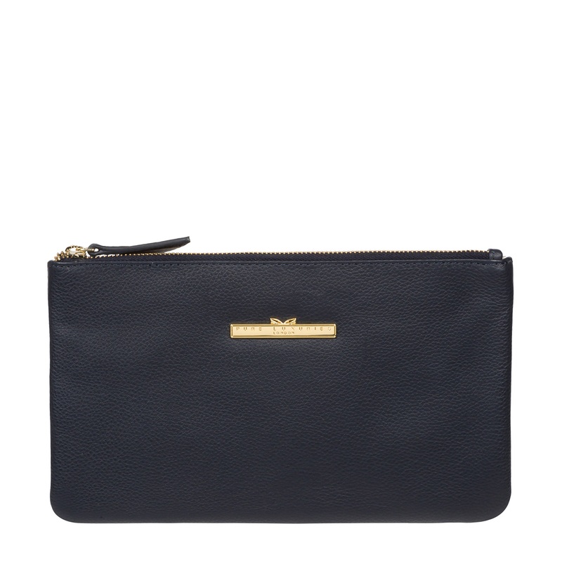 'Arlesey' Navy Leather Clutch Bag