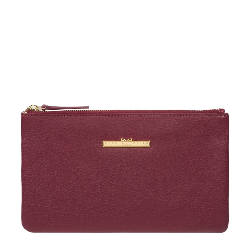 'Arlesey' Pomegranate Leather Clutch Bag
