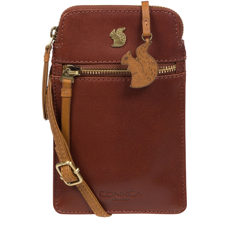 'Bambino' Conker Brown & Dark Tan Leather Cross Body Phone Bag