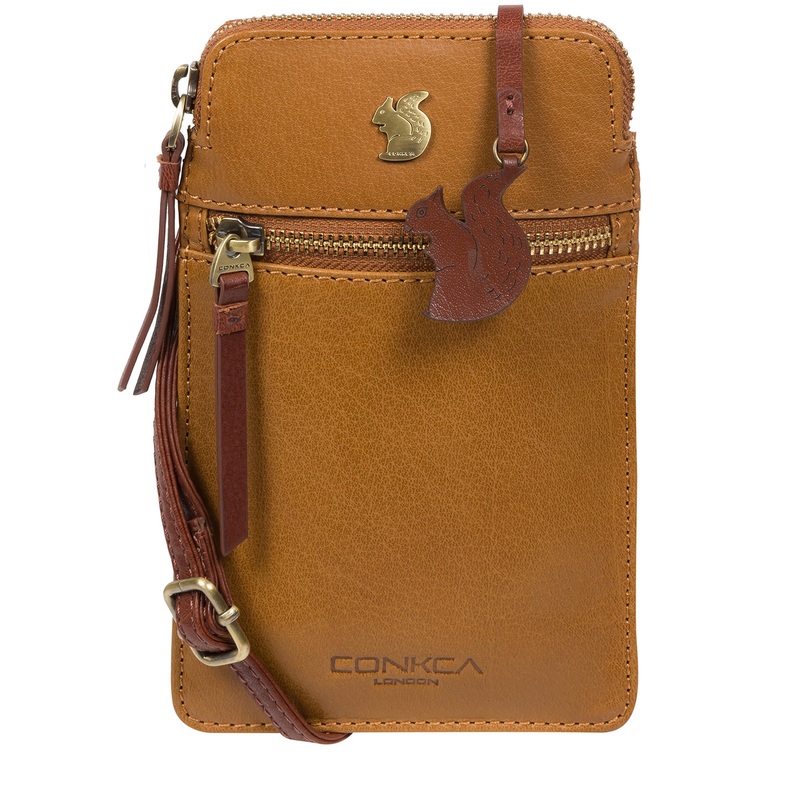 'Bambino' Dark Tan & Conker Brown Leather Cross Body Phone Bag