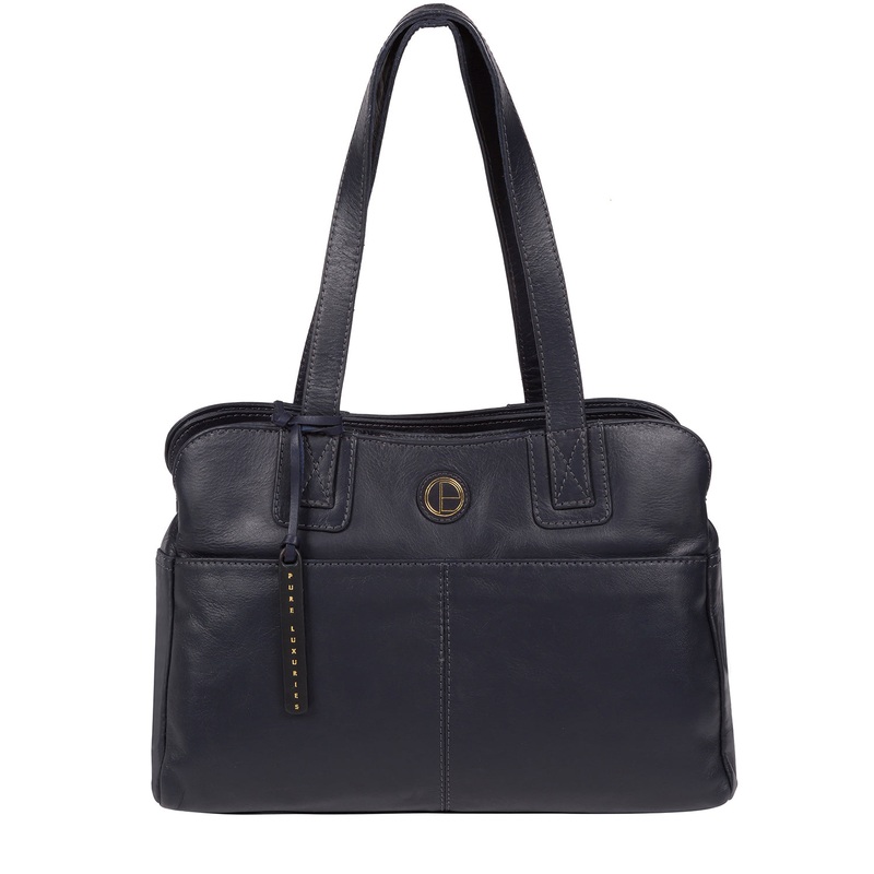 'Beacon' Navy Leather Handbag