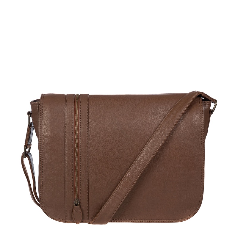 'Byron' Dark Chestnut Natural Leather Messenger Bag