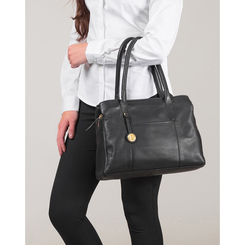 'Cheadle' Black Leather & Gold-Coloured Detail Handbag