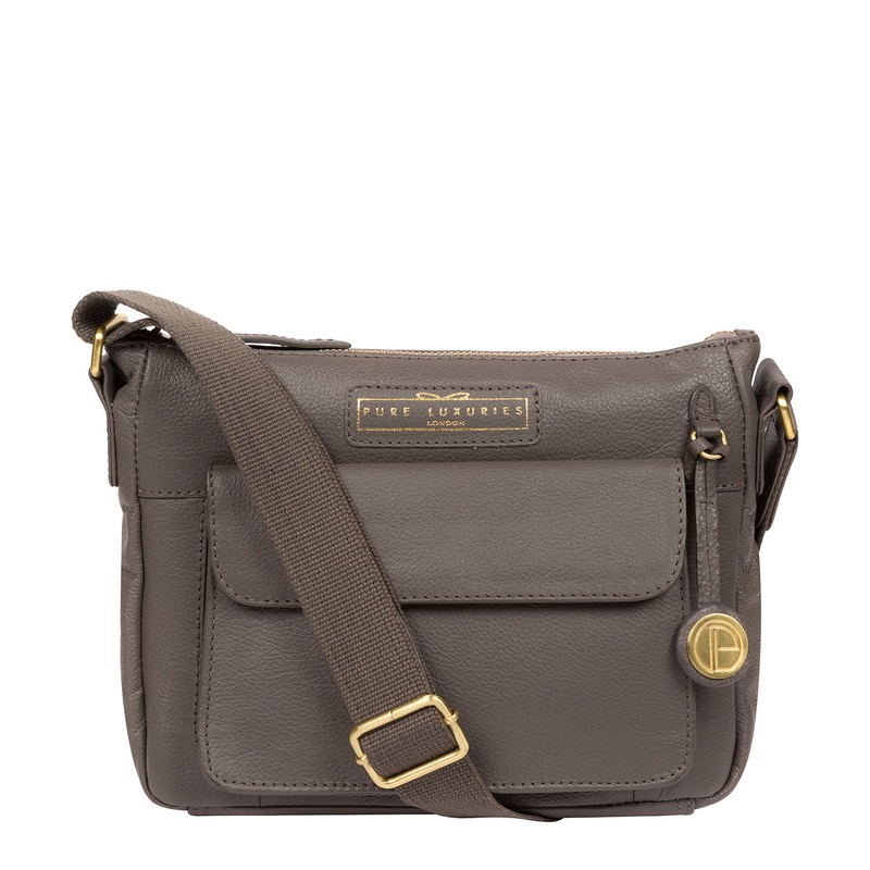 'Colton' Grey Leather Cross Body Bag
