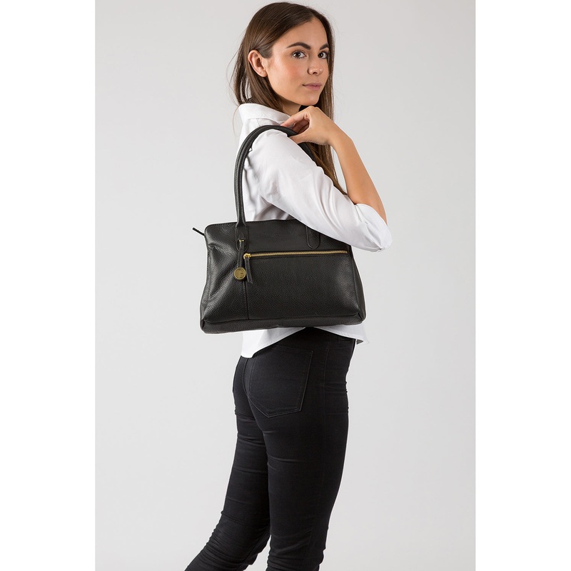 Darley' Black Leather & Gold-Coloured Detail Handbag