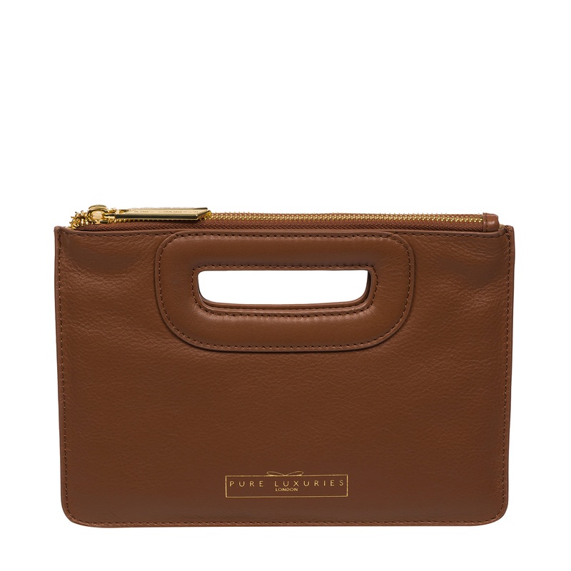 'Esher' Tan Leather Clutch Bag