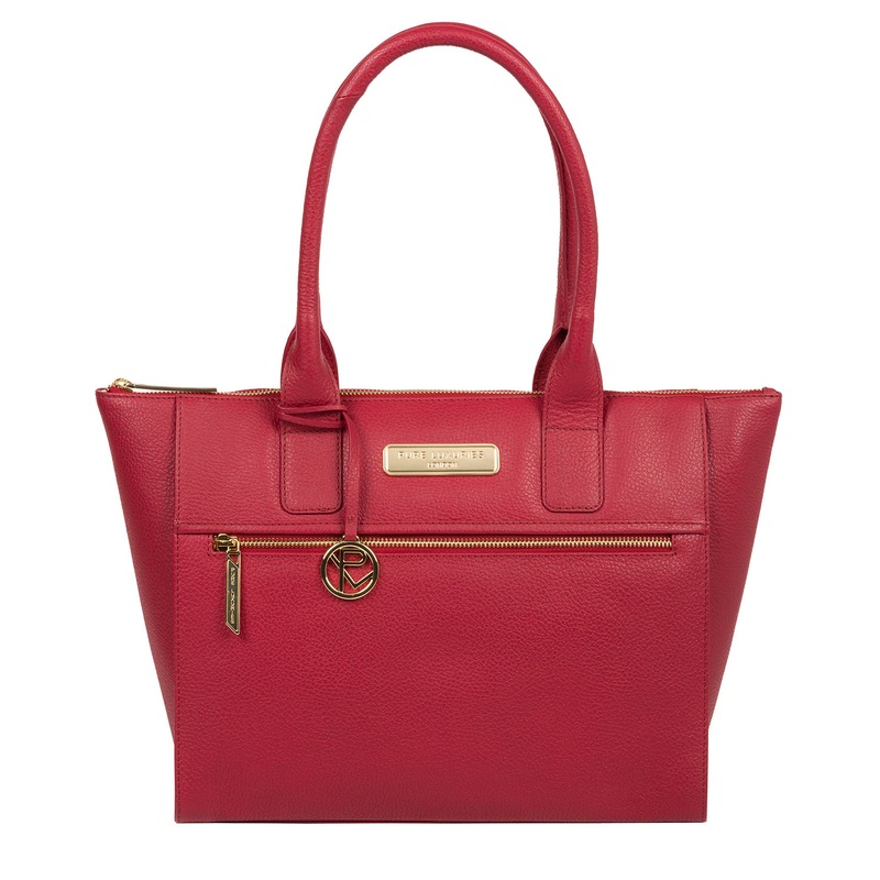 'Faye' Berry Red Leather Tote Bag