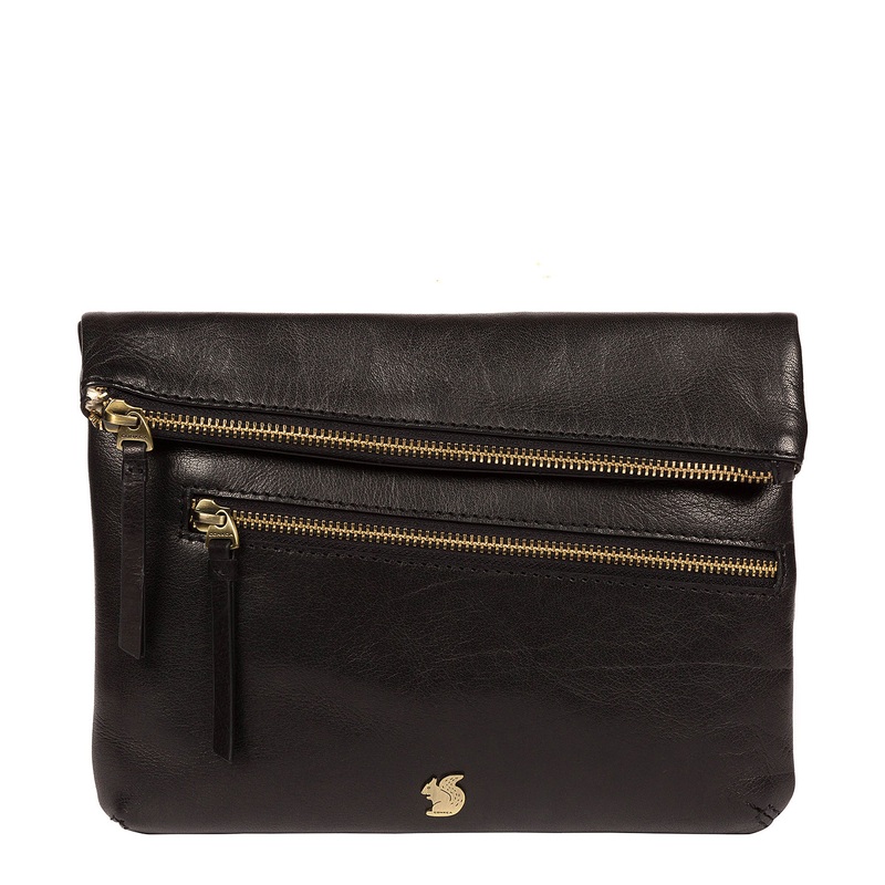 'Flare' Black Leather Clutch Bag
