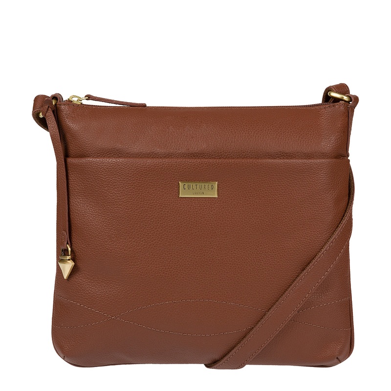 'Gigi' Sienna Brown Real Leather Cross-Body Bag