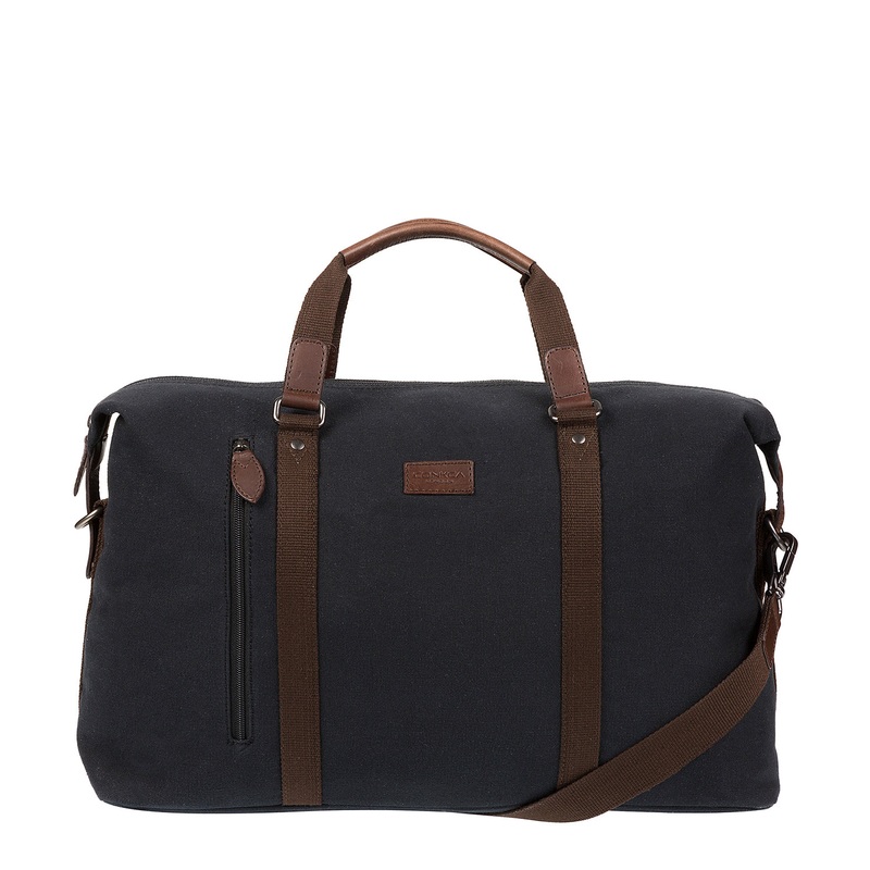'Hackney' Vintage Black Canvas & Leather Holdall