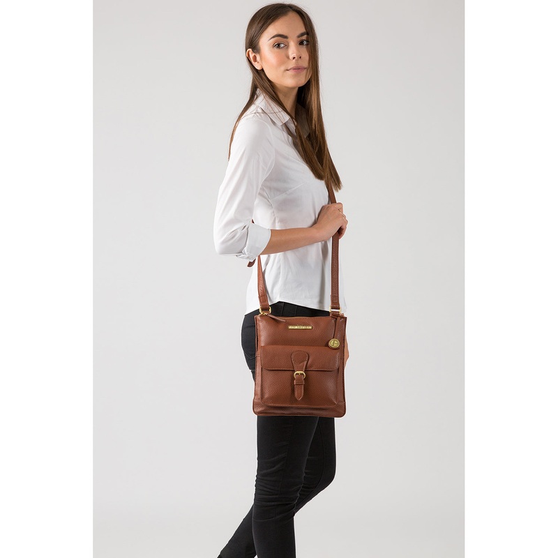 'Heather' Dark Tan Leather Cross Body Bag