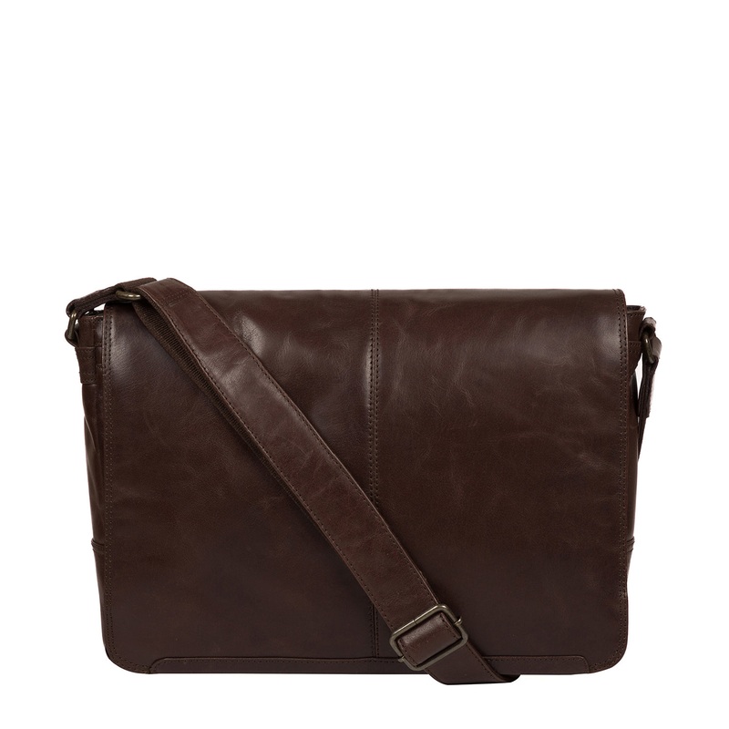 'Leao' Dark Brown Leather Messenger Bag