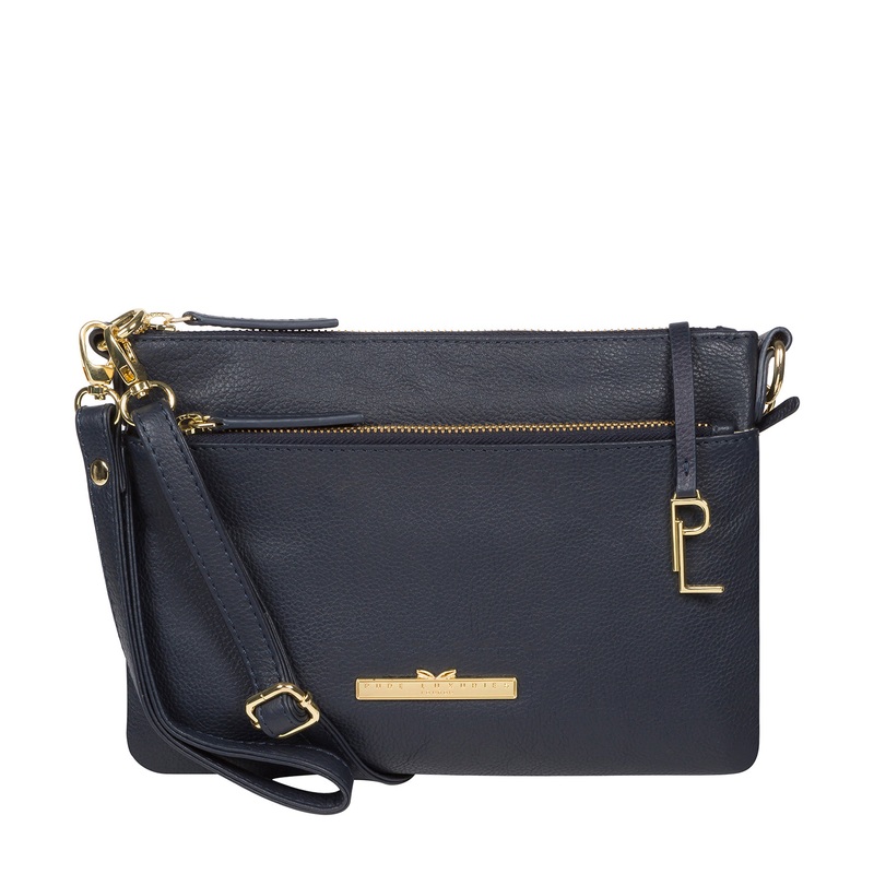 'Lytham' Navy Leather Cross Body Clutch Bag