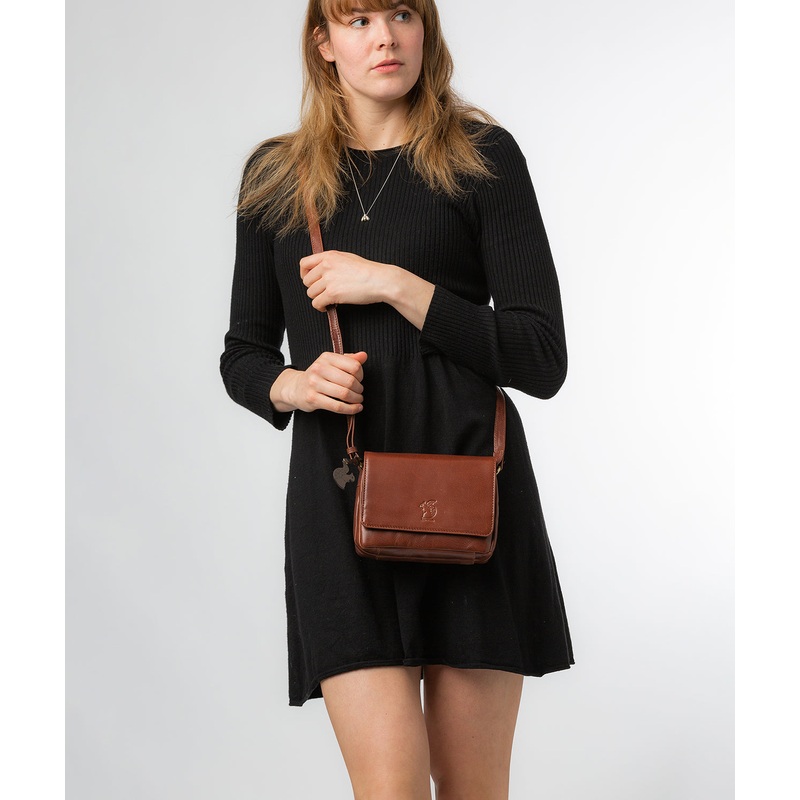 'Marta' Conker Brown Leather Cross Body Bag