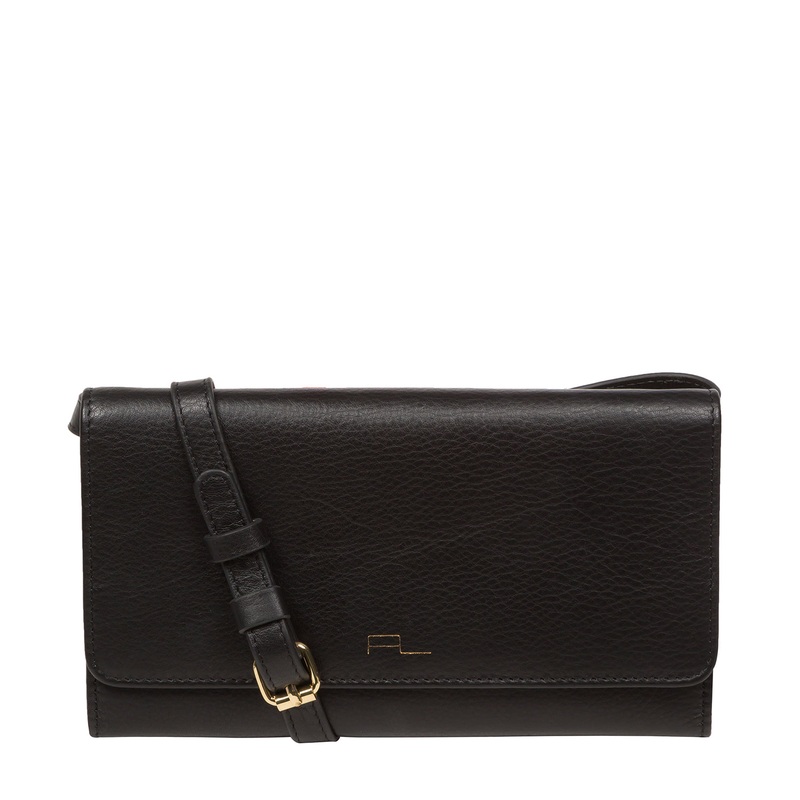 'Saffron' Black Nappa Leather Cross Body Clutch Bag
