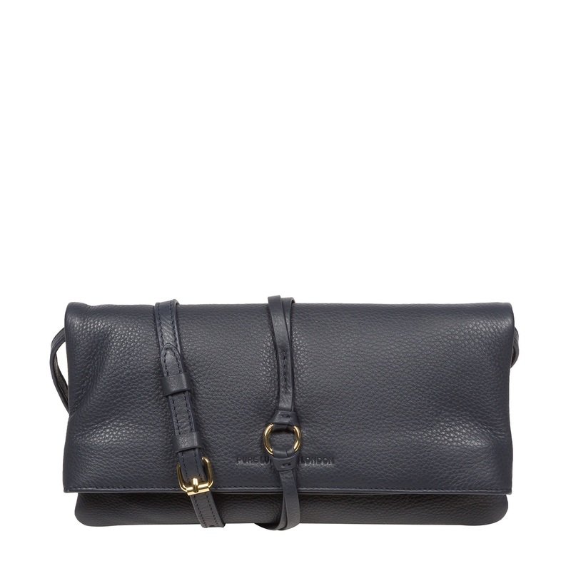 'Selene' Navy Nappa Leather Cross Body Clutch Bag
