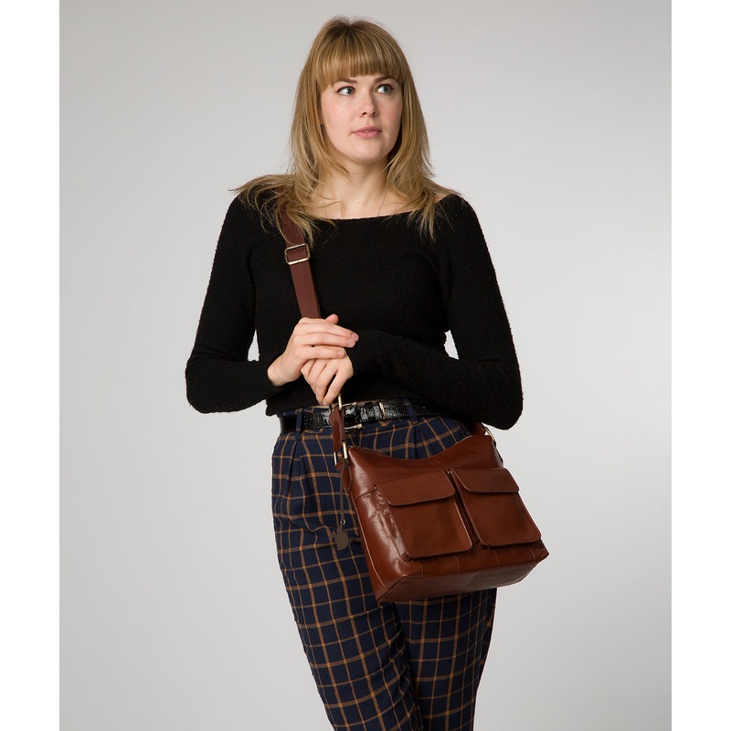 'Aimee' Conker Brown Leather Shoulder Bag
